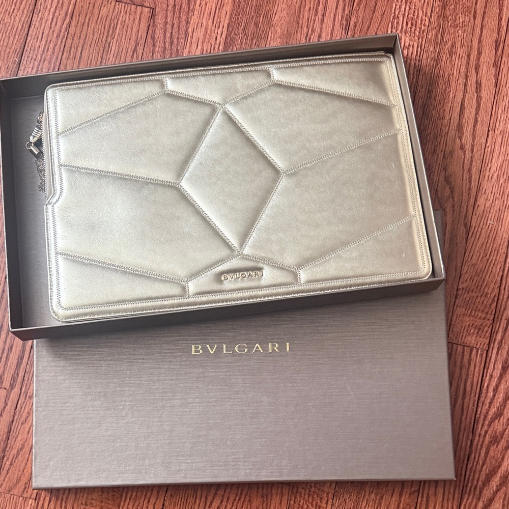Bvlgari Metallic Gold Quilted Leather Clutch